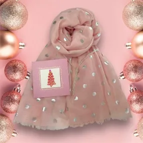 🎁 Gift Pack - Soft Pink Dot Scarf - Silver Necklet  Card