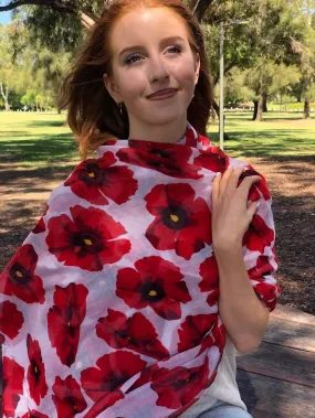 ⭐️ Red Poppy Scarf Shawl on White