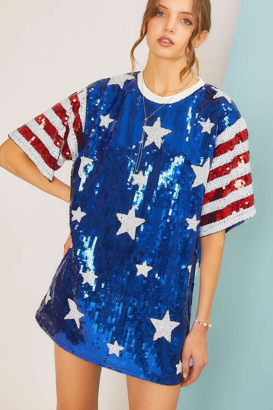 4th Of July Theme Sequin Tunic Top