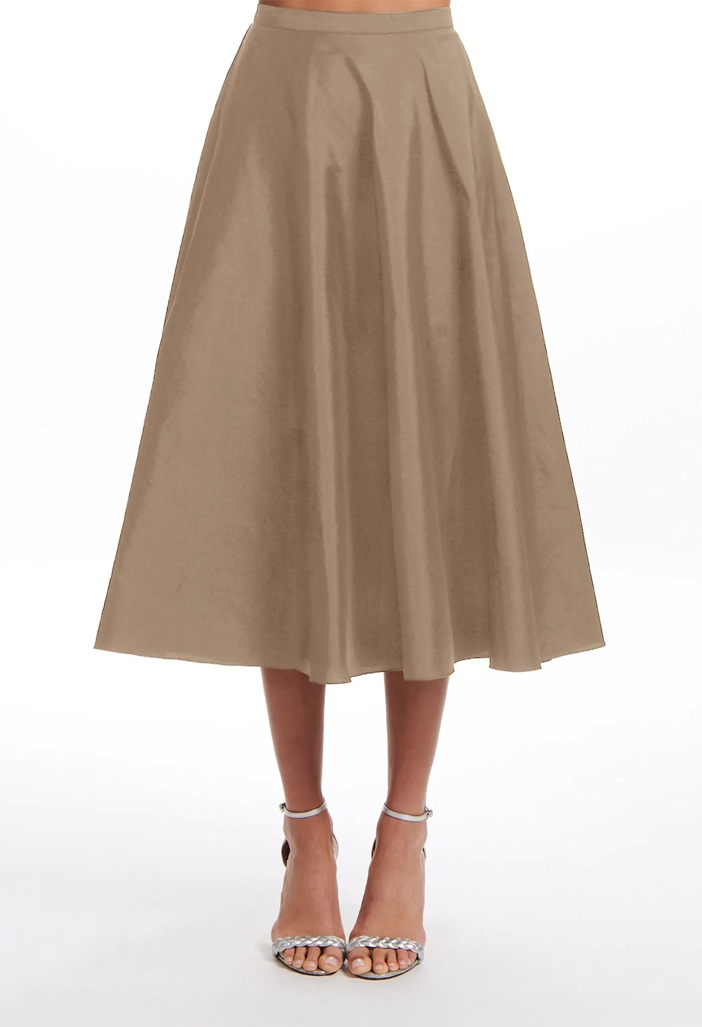 A-LINE TAFFETA MIDI SKIRT SUNTAN