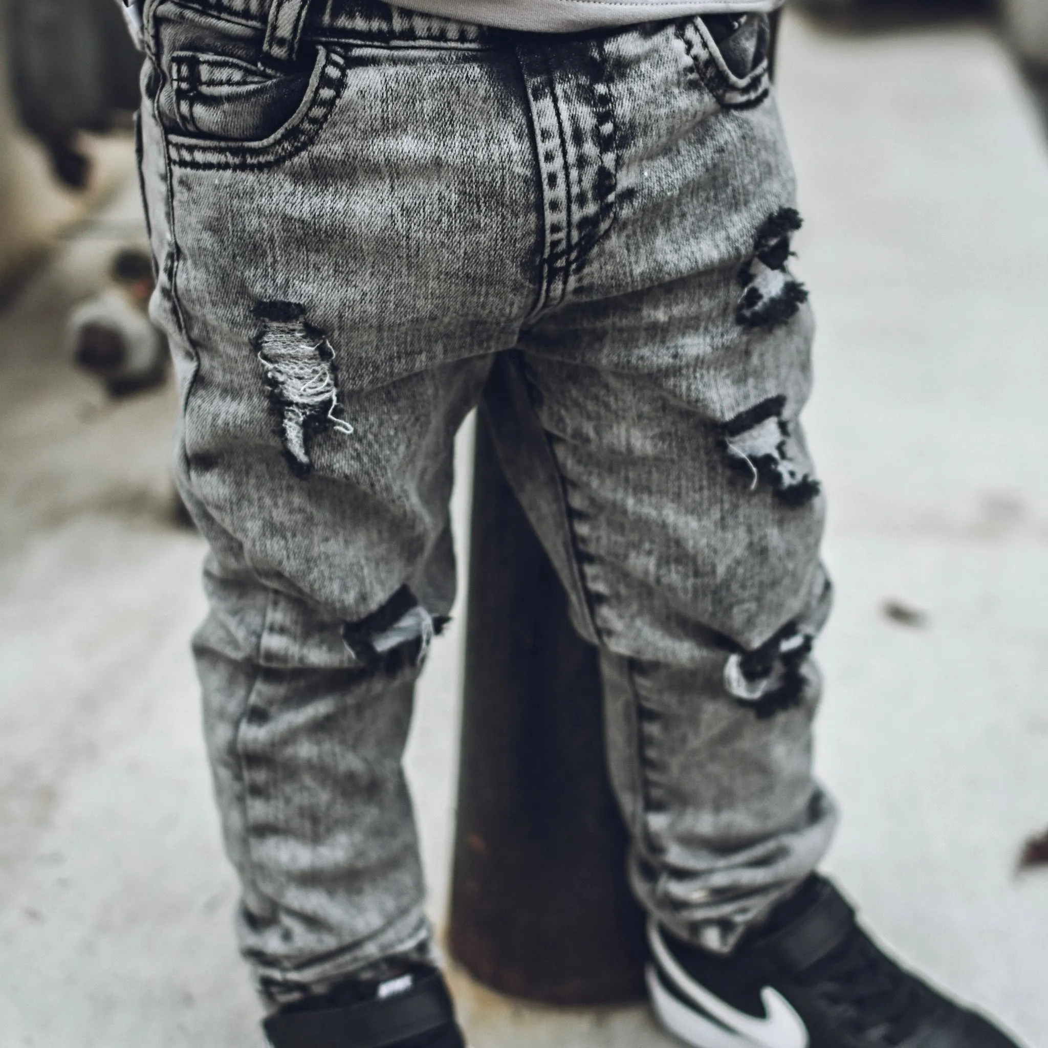 Acid Wash Grey Denim Pants