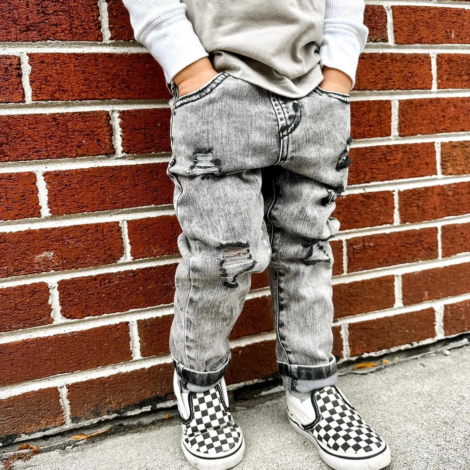 Acid Wash Grey Denim Pants