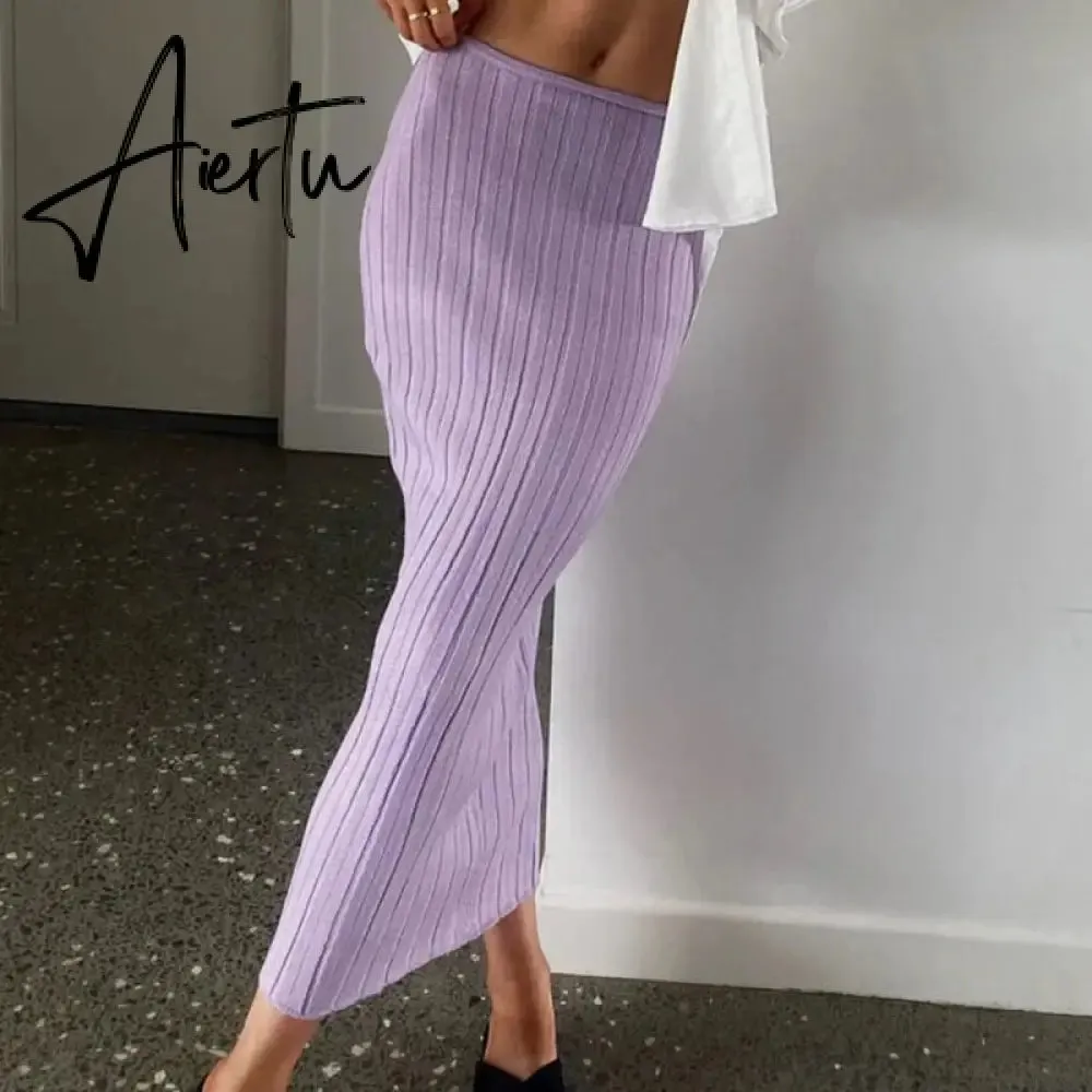 Aiertu Summer Knit Long Skirts For Women Sexy Beach Cove Up Dress Party Outfits Dropped Waist See Through Wrap White Midi Skirt