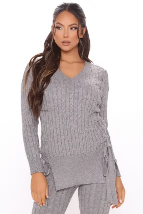 Alessandra Lace Up Tunic Sweater - Heather Grey