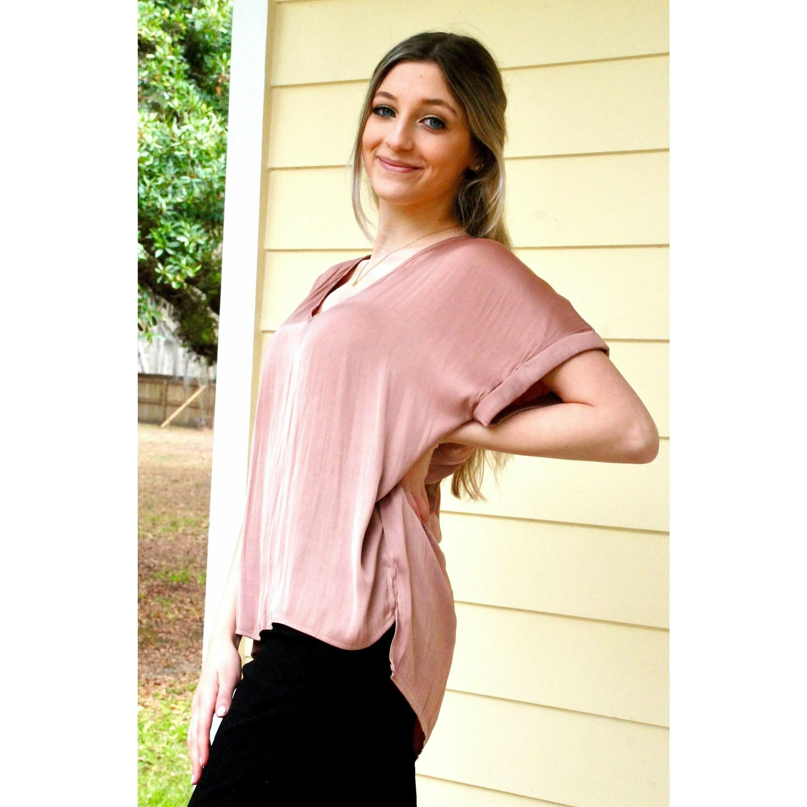 Amy Blush Satin V Top