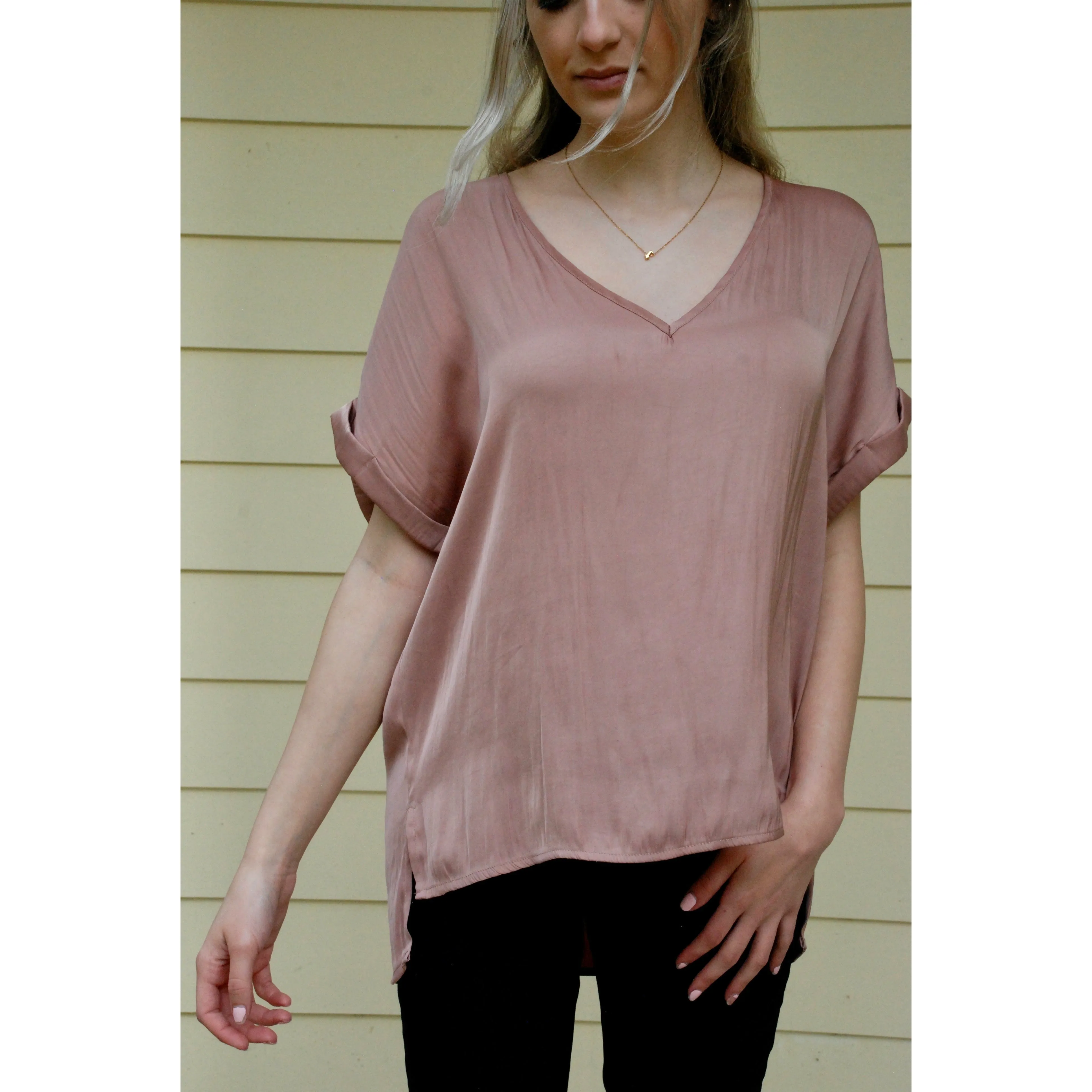 Amy Blush Satin V Top