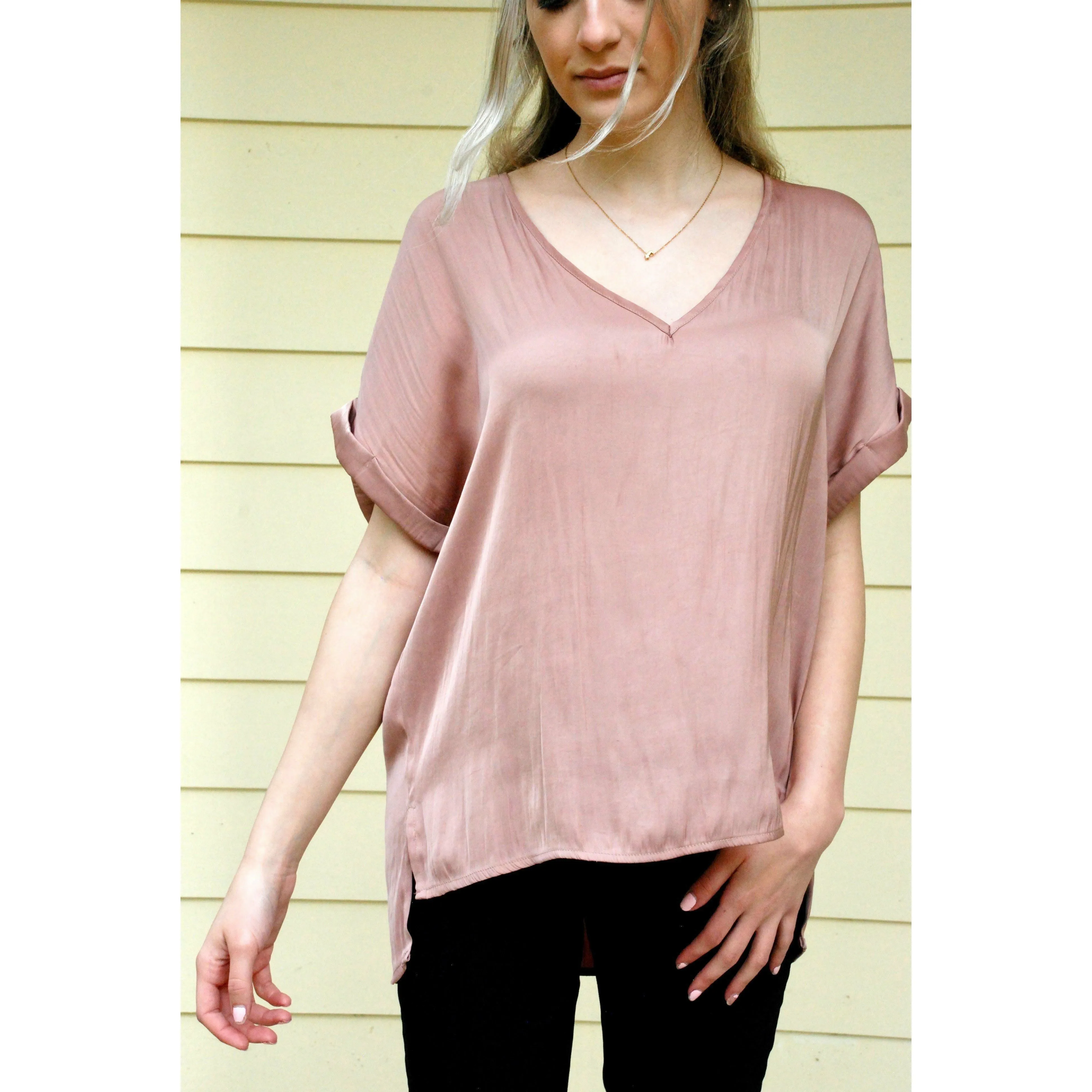 Amy Blush Satin V Top