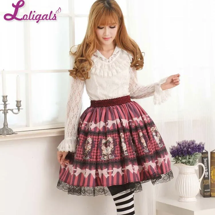 Angle Fuchsia ~ Sweet Printed Short Lolita Skirts A line Elastic Waist Skirt