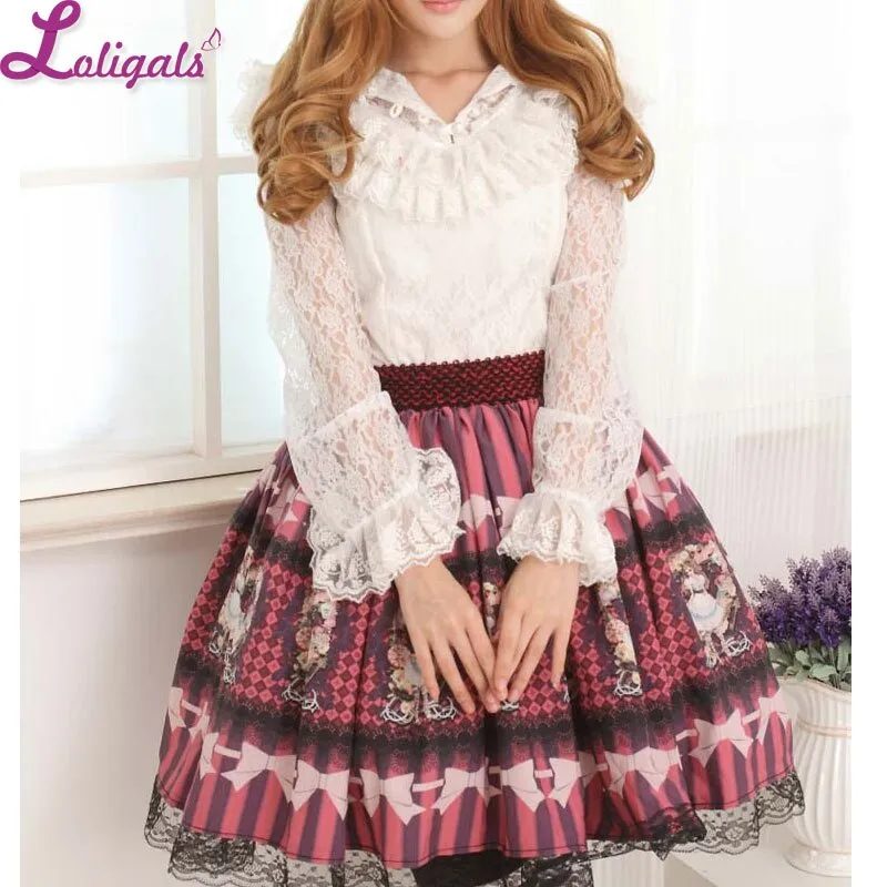 Angle Fuchsia ~ Sweet Printed Short Lolita Skirts A line Elastic Waist Skirt