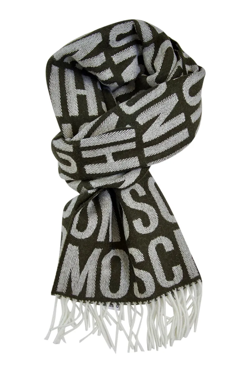 Army green merino scarf Moschino