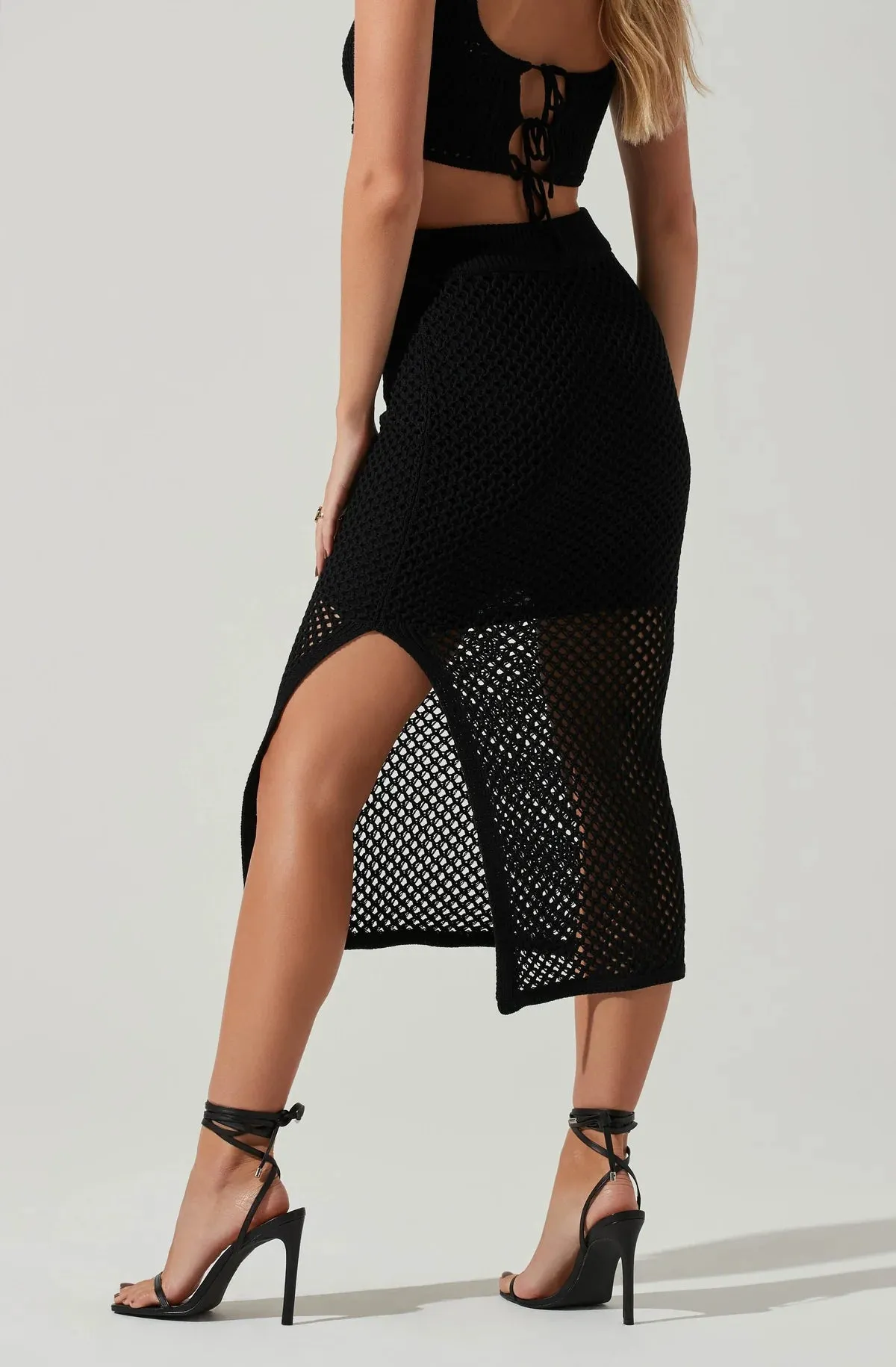 AST Black Knit Crop Top & Midi Skirt set