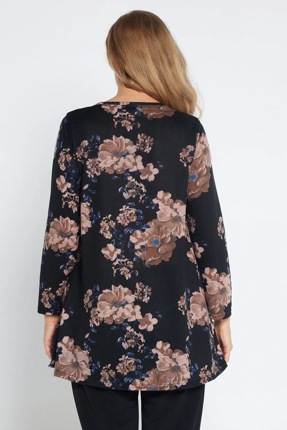 Barb Knit Top - Navy/Mushroom Floral