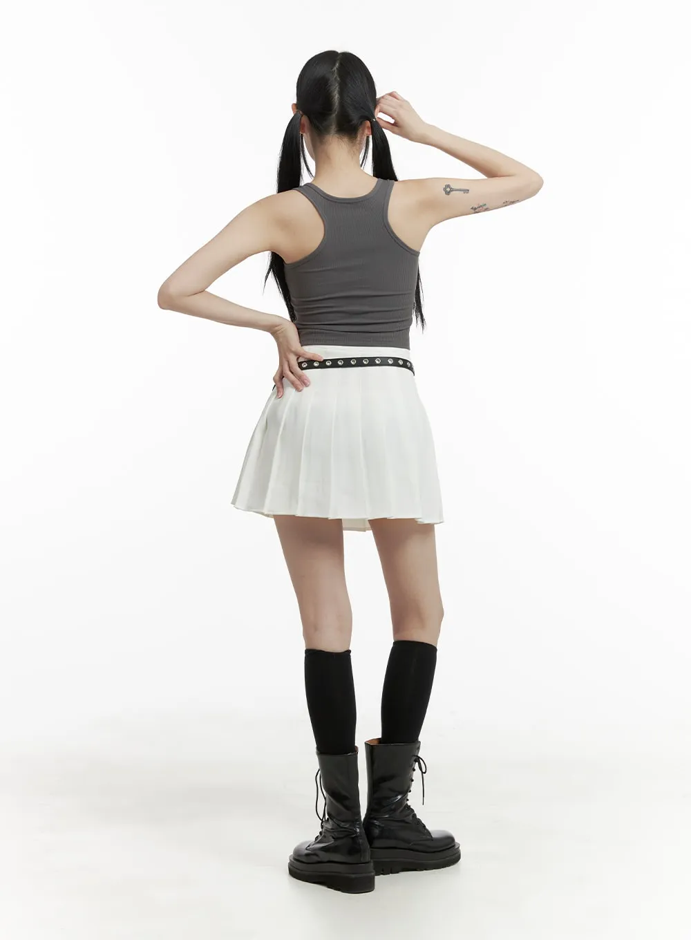 Basic Cotton Pleated Mini Skirt OM426