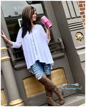 Be Free White /Black Hi-Lo Tunic