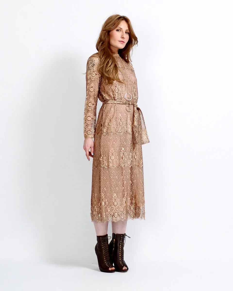 Beaded Silk Chantilly Lace Dress