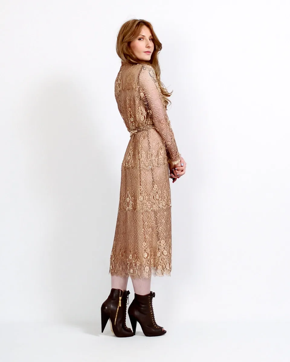 Beaded Silk Chantilly Lace Dress