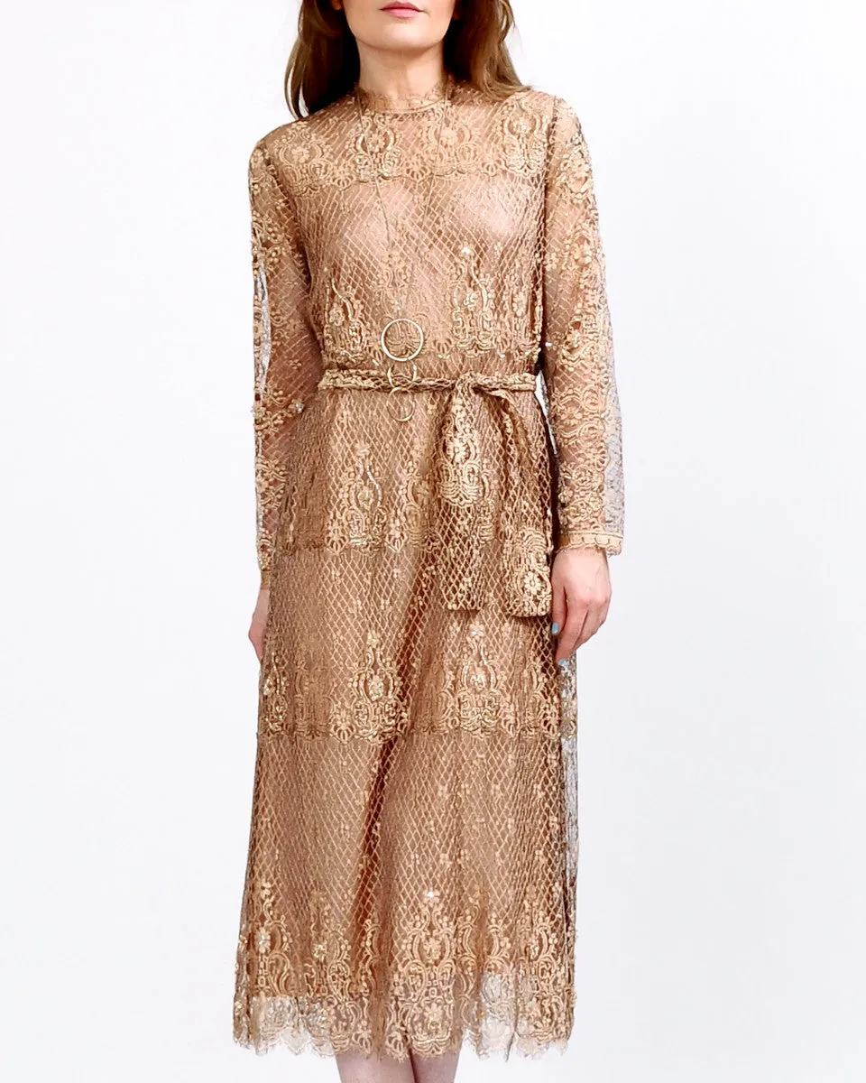 Beaded Silk Chantilly Lace Dress