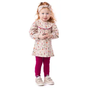 Beige Floral Tunic w/headband  Magenta Legging Set