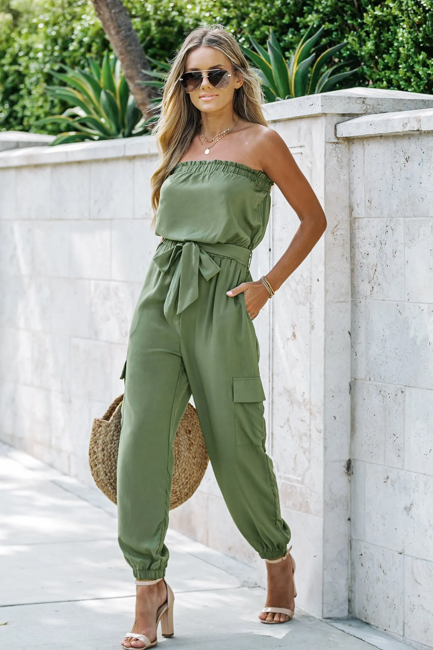 Belted Tube Jogger Jumpsuit