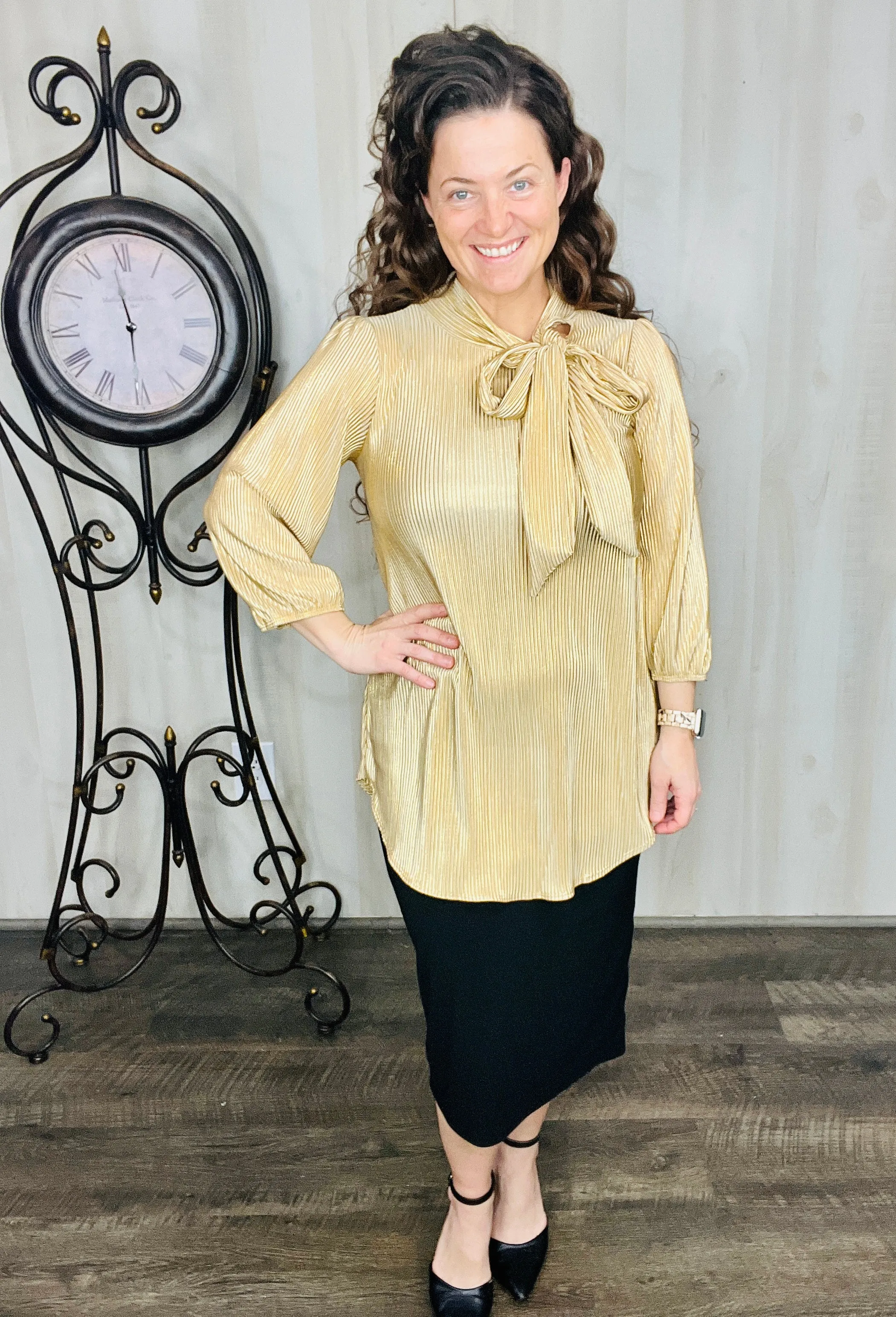 Bethany Bow Tie Top- Gold