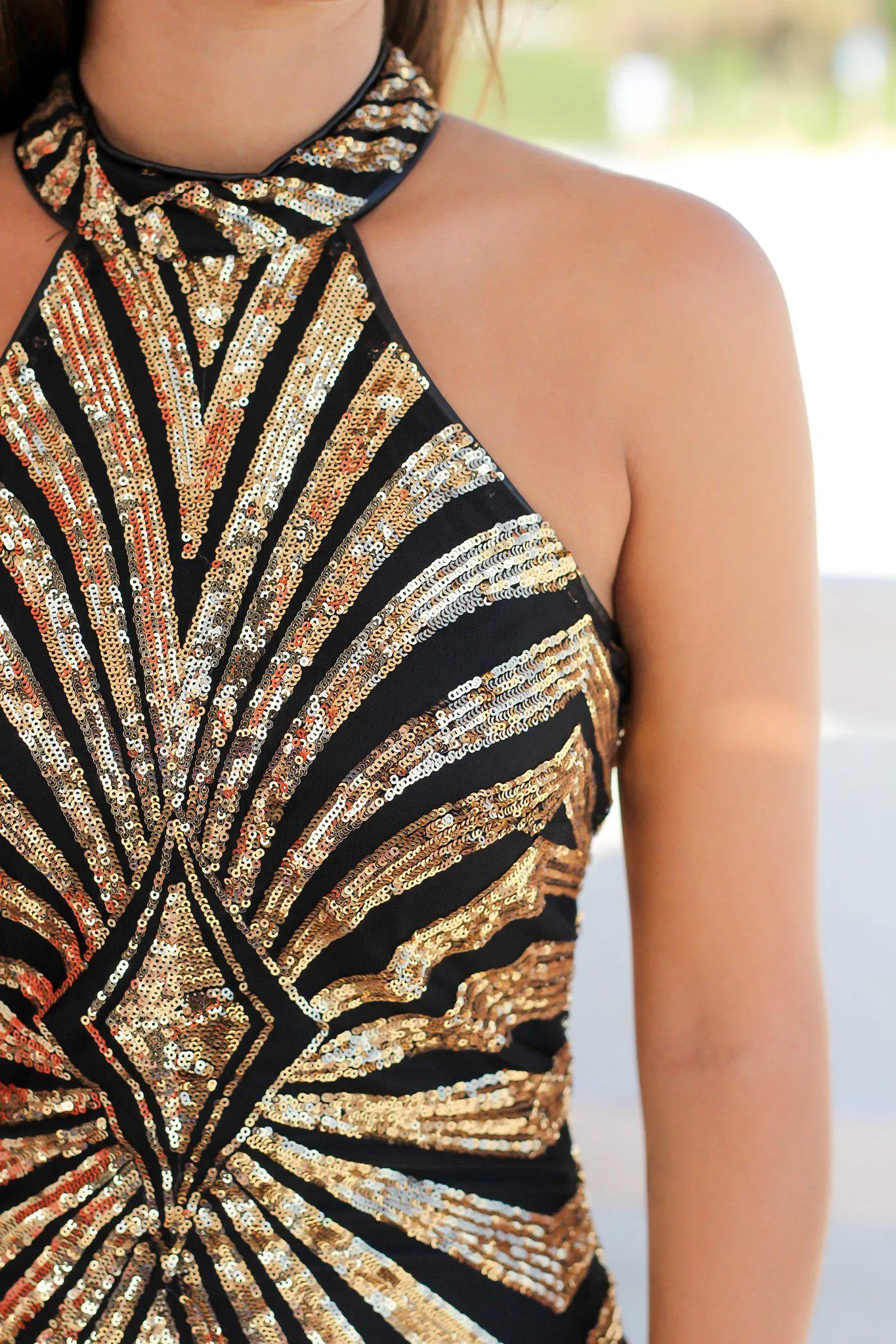 Black and Gold Sequin Short Dress