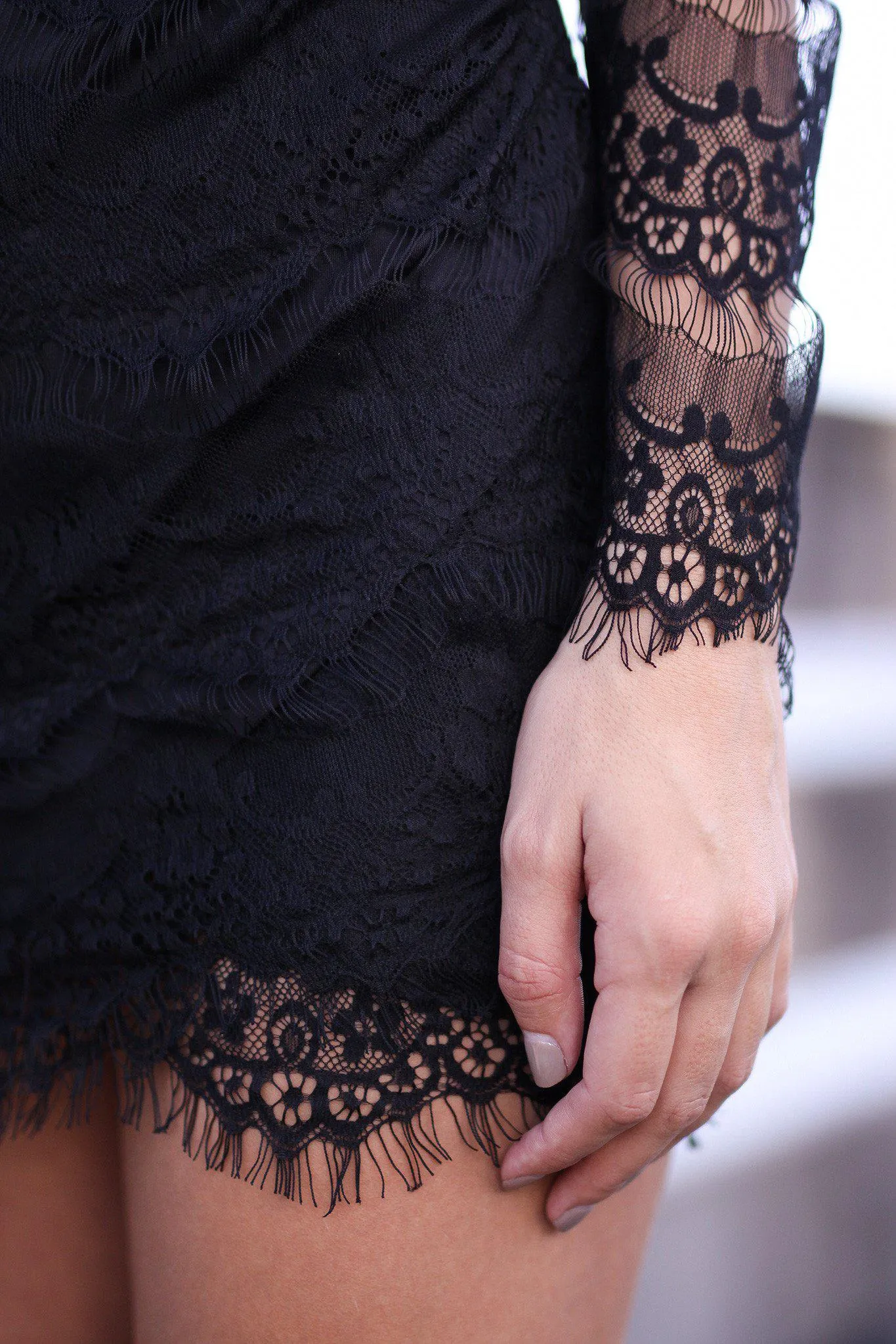 Black Lace Long Sleeve Dress with Open Back