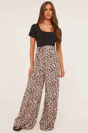 Black Leopard Print Round Neck Jumpsuit - Lewis