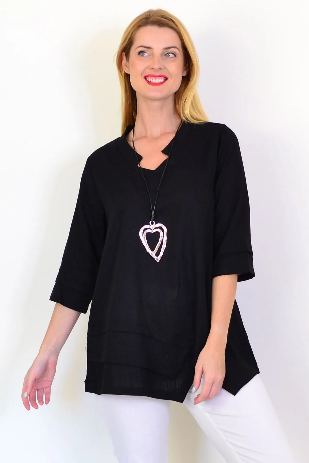 Black Linen Blend Tunic Top