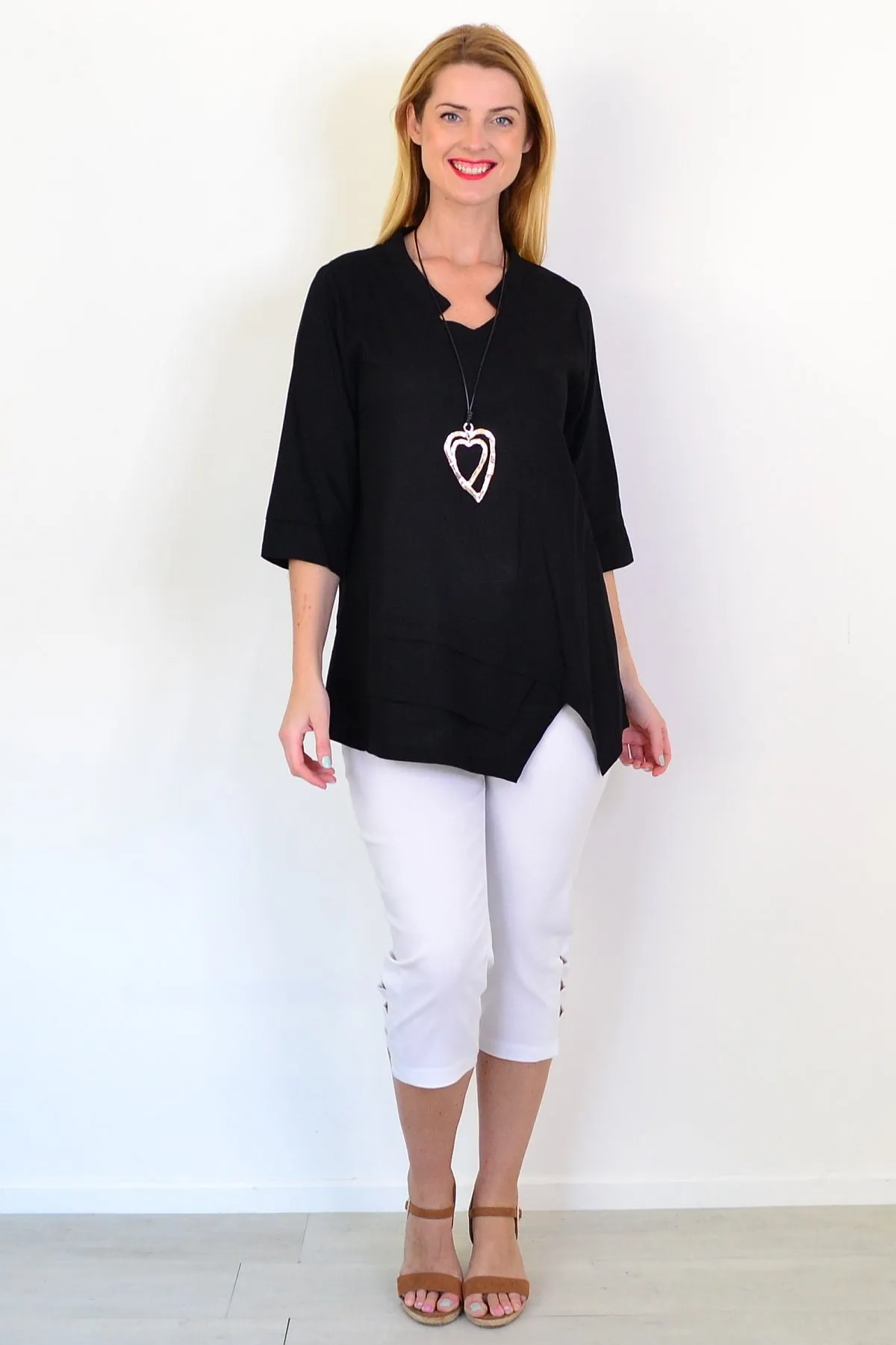 Black Linen Blend Tunic Top