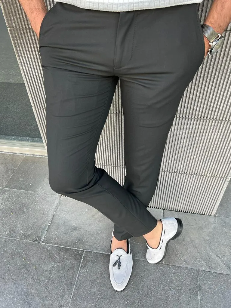 Bojoni Veneta Slim Fit Black Trousers