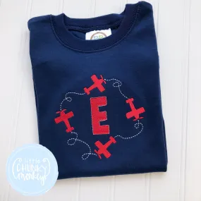 Boy Shirt - Airplanes around Monogram on Navy