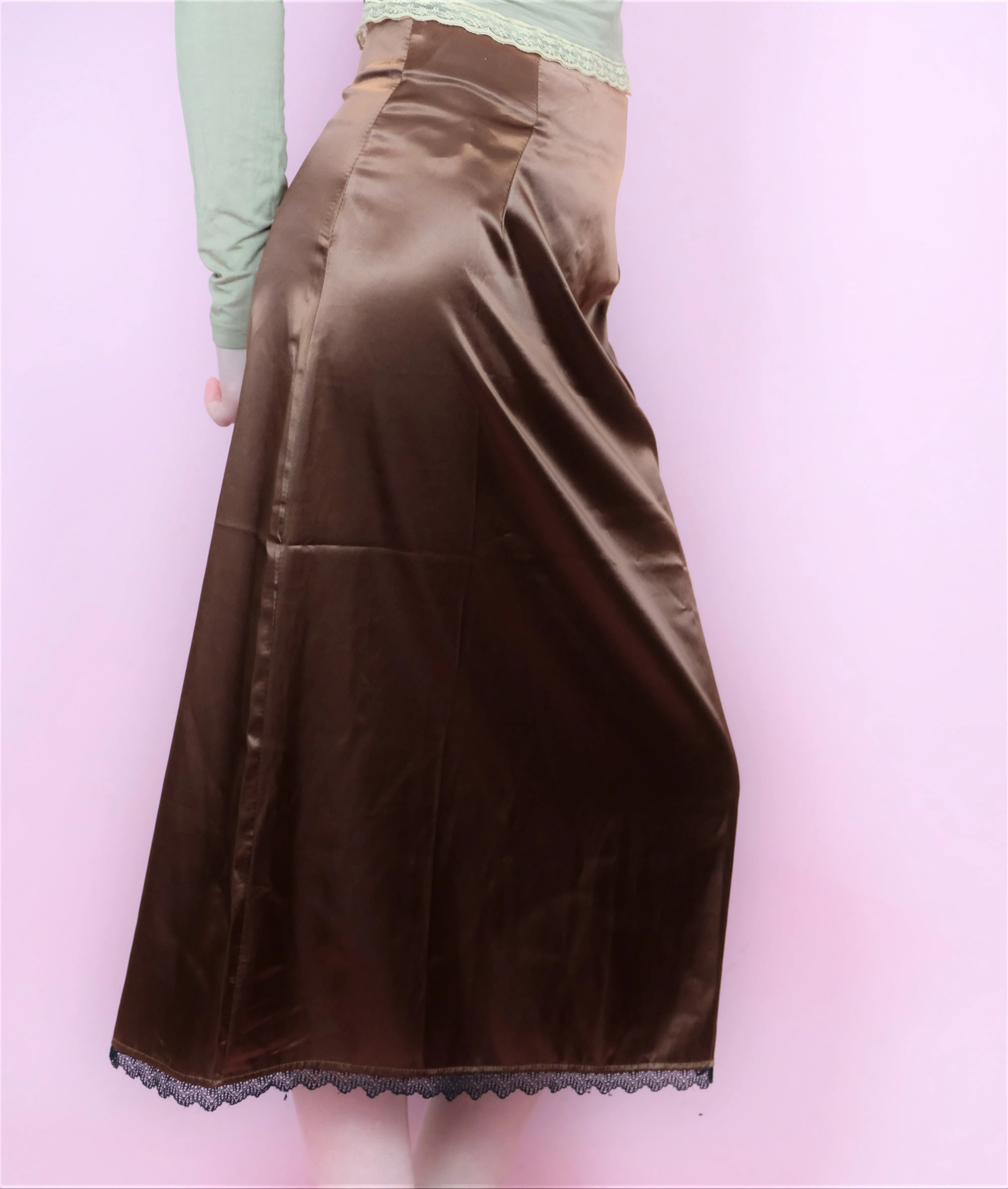 Brown silky maxi skirt- 6-8