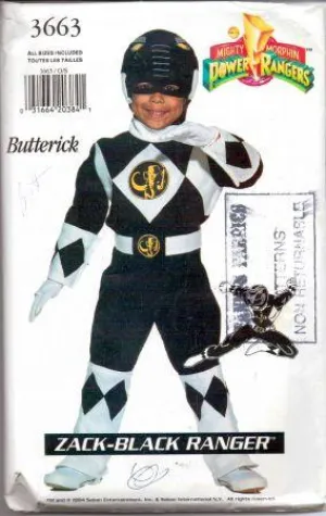 Butterick 3663 Power Rangers Black Ninja Halloween Costume Sewing Pattern Vintage