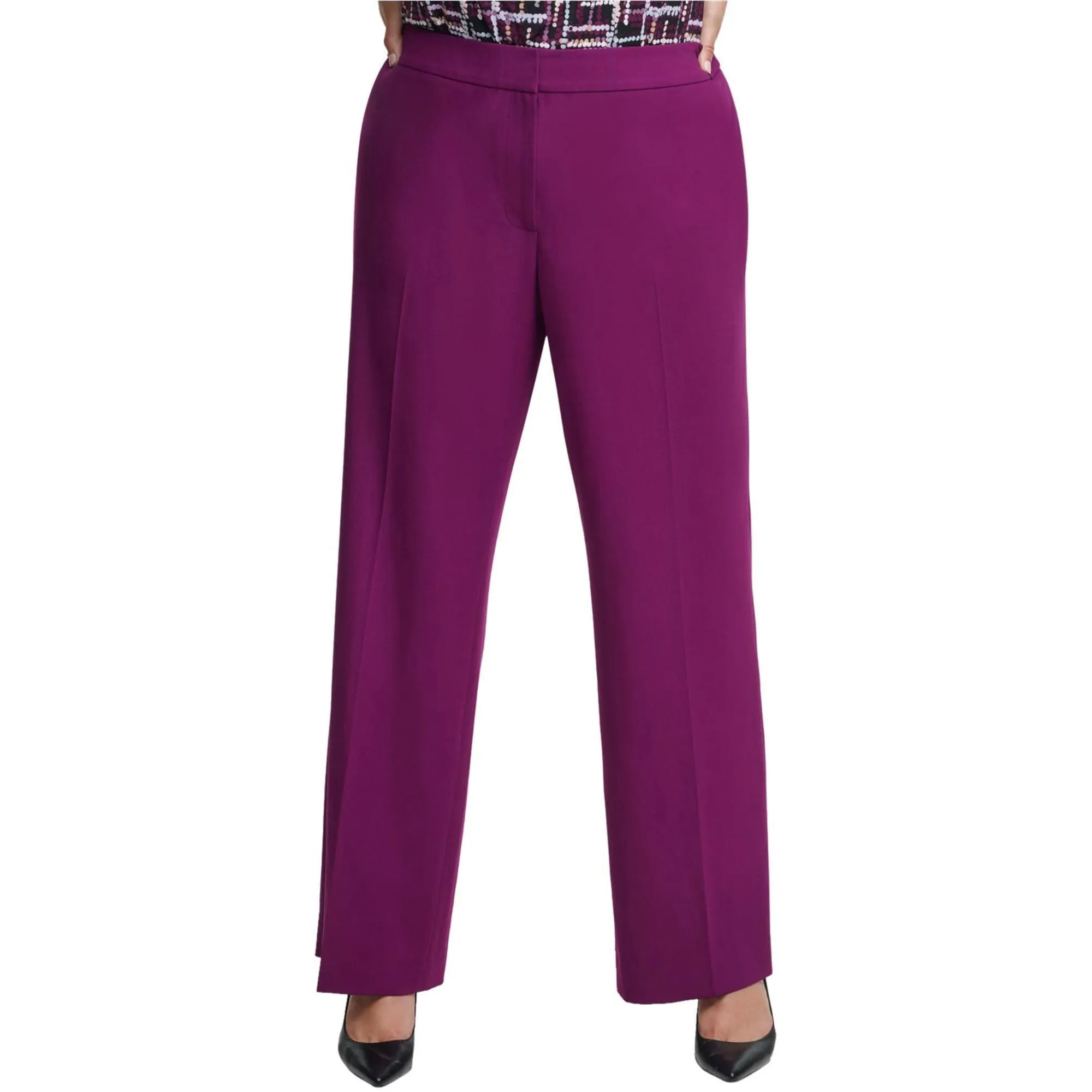 Calvin Klein Womens Highline Casual Wide Leg Pants  Purple  14W Regular