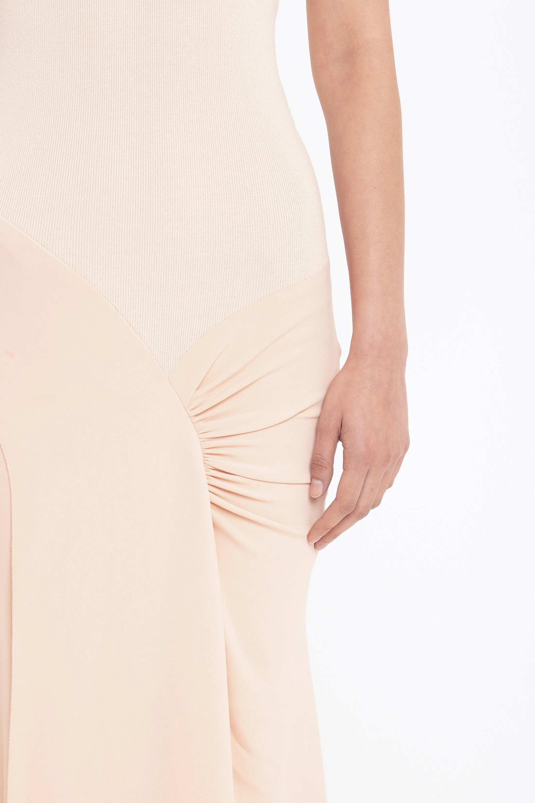 Cap Sleeve Knit Detail Midi In Pale Peach