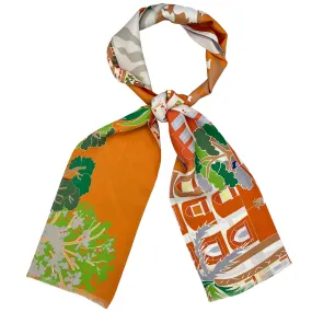 Capri orange and green silk tie scarf