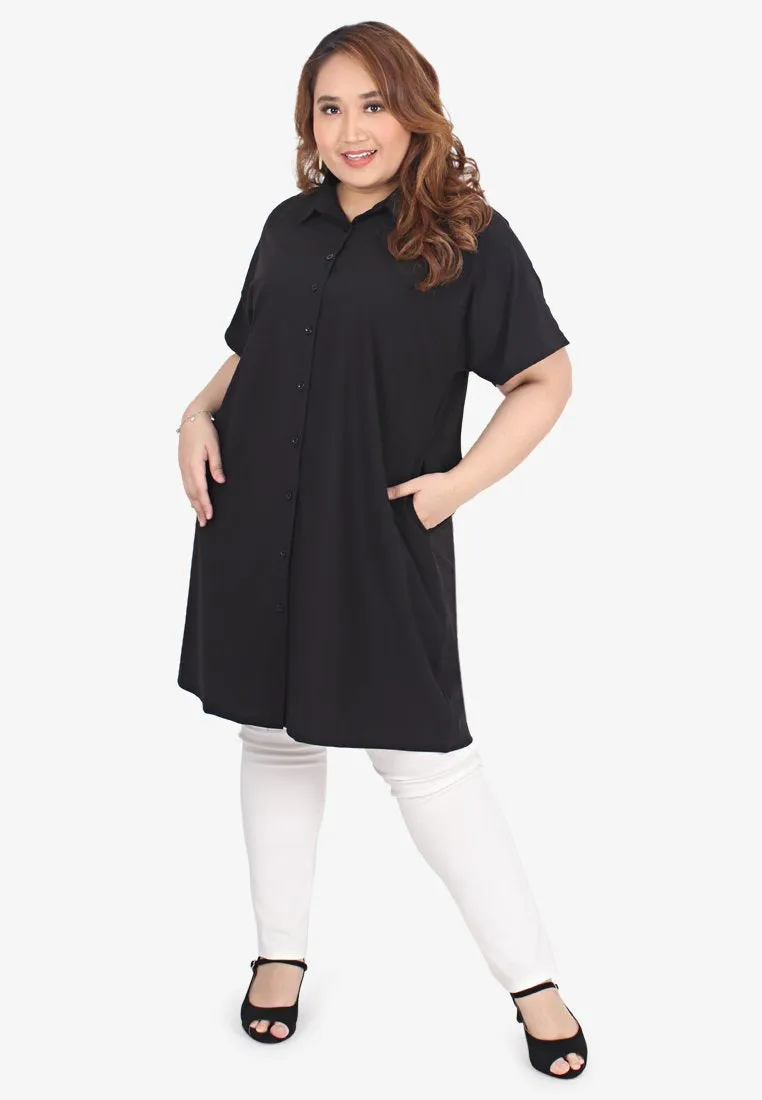 Carlyn Collar Short Sleeve Tunic Shirt - Black