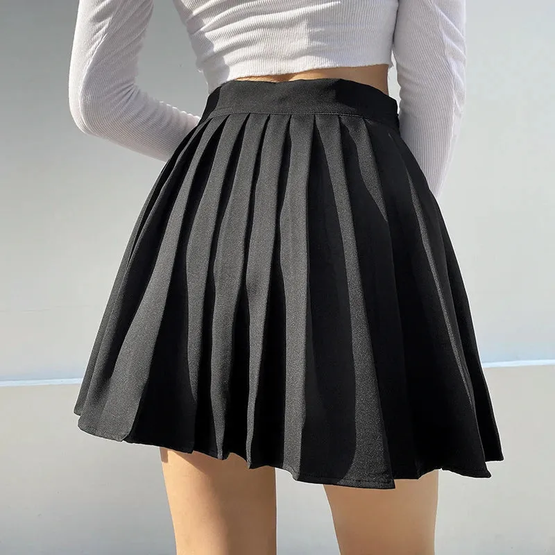 Casual White Letter Embroidery High Waist Woman Skirts Summer Fashion Pleated Skirt Short Girls Mini Skirt