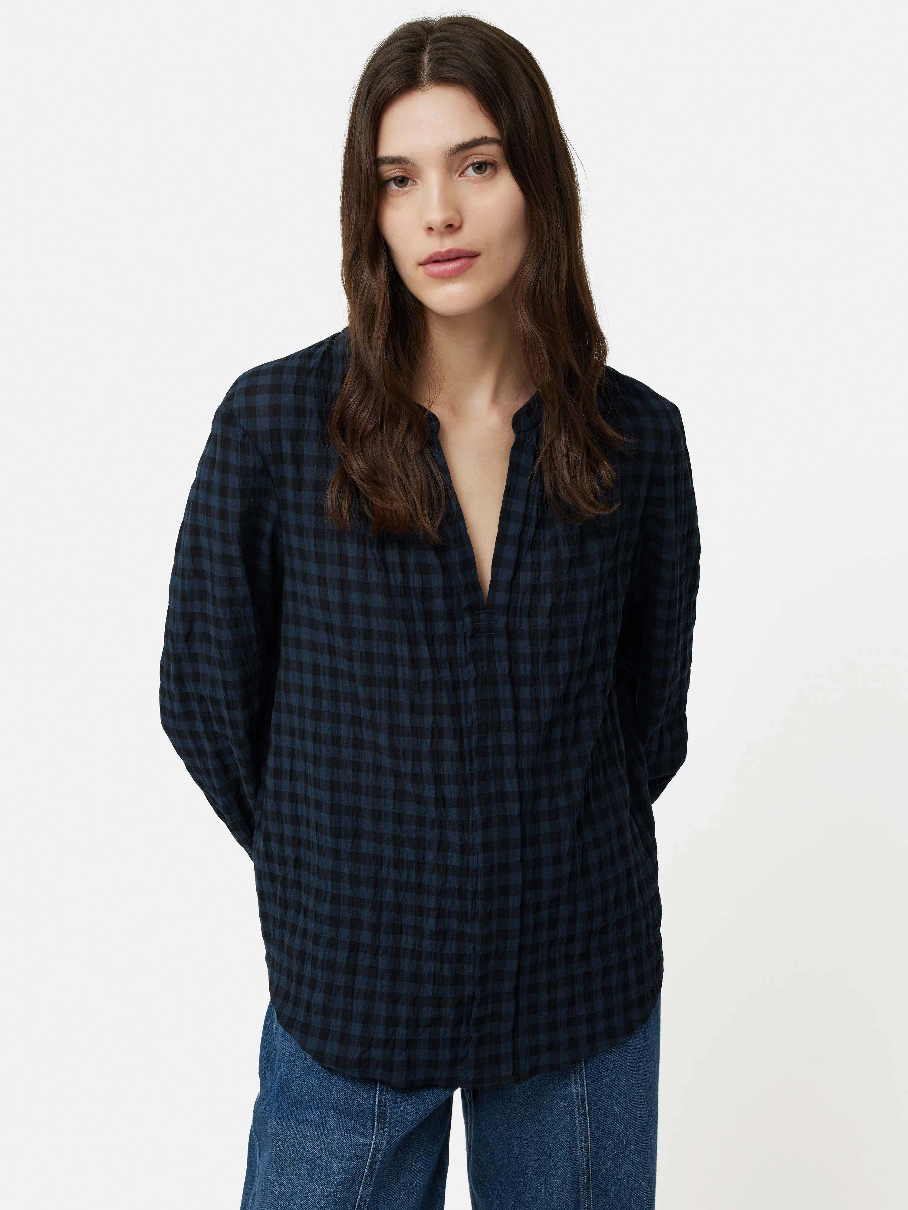 Checked Tunic Blouse | Navy