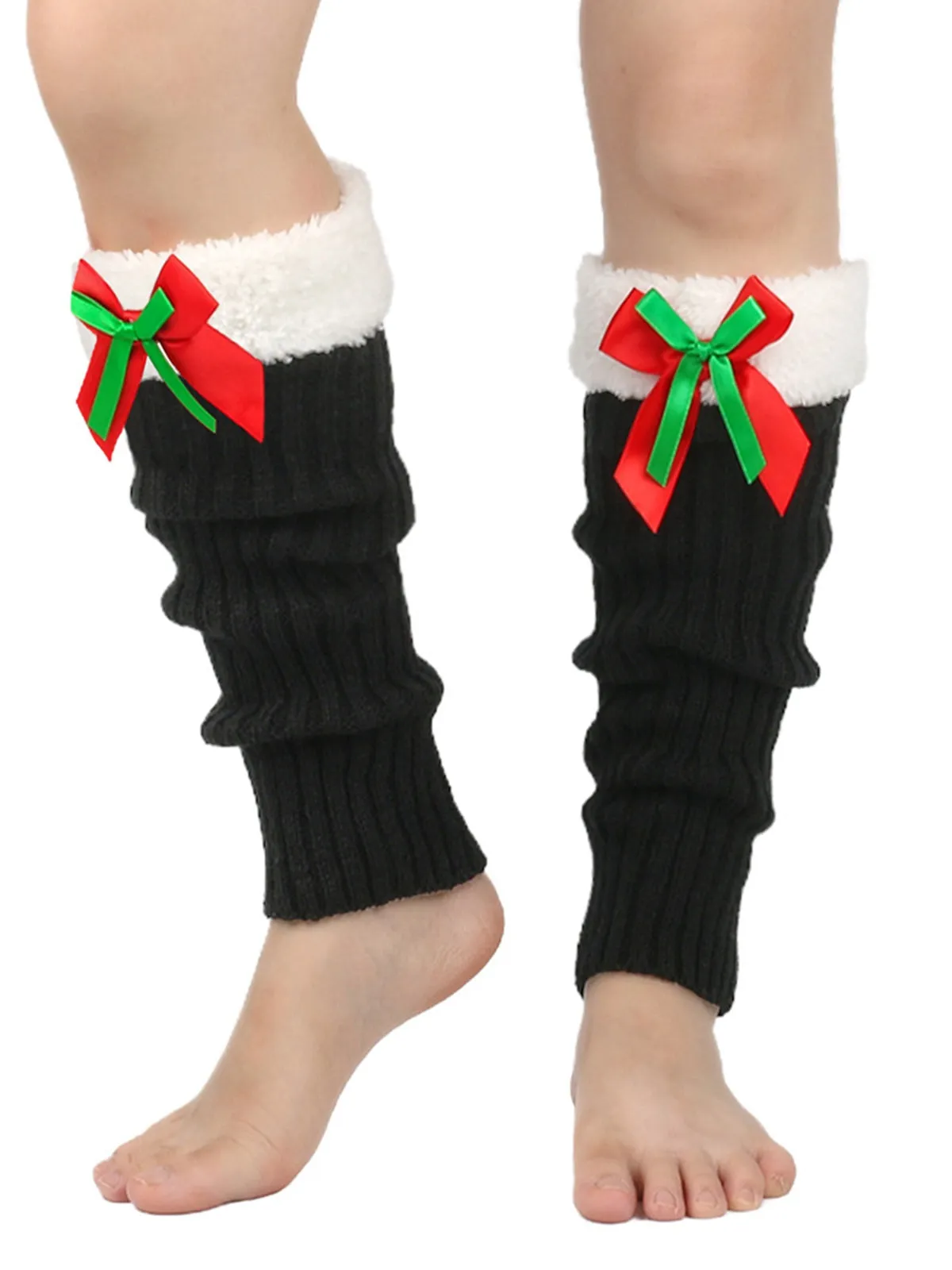 Christmas Contrast Plus Trim Knit Leg Warmers