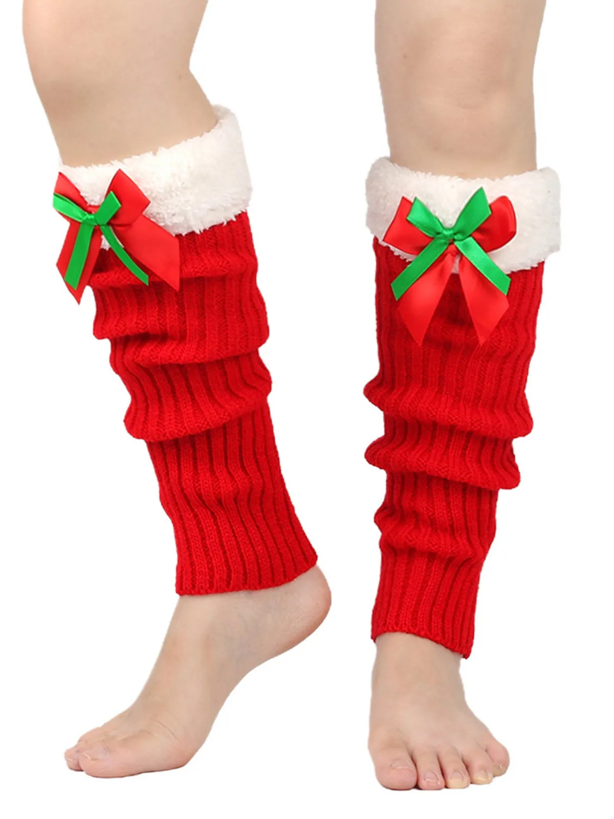 Christmas Contrast Plus Trim Knit Leg Warmers