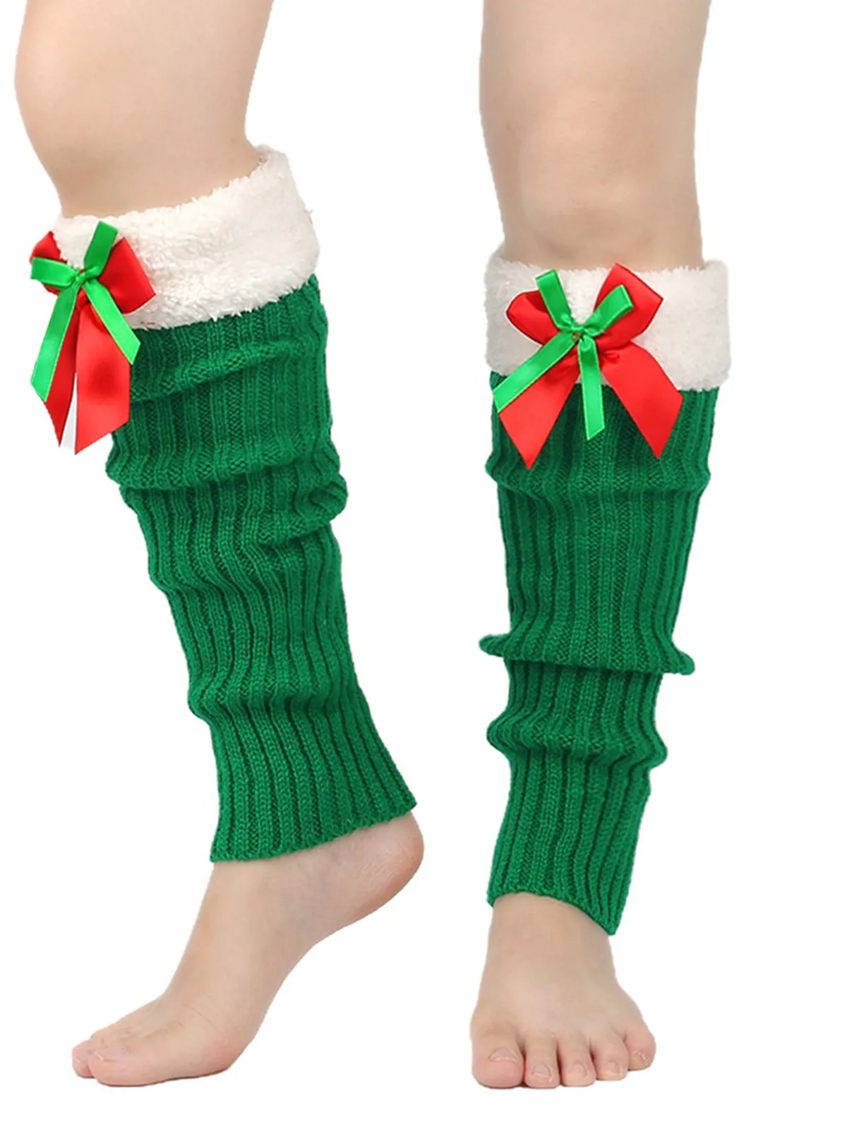 Christmas Contrast Plus Trim Knit Leg Warmers