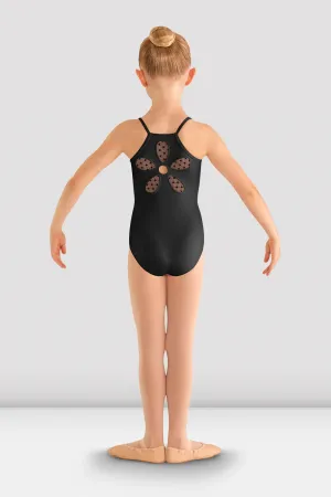 CL8097 - Girls Begonia Flower Mesh Back Cami Black Leotard - Select Size