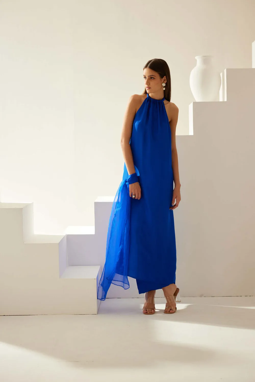 Cobalt Blue Halter Neck Tunic Sets