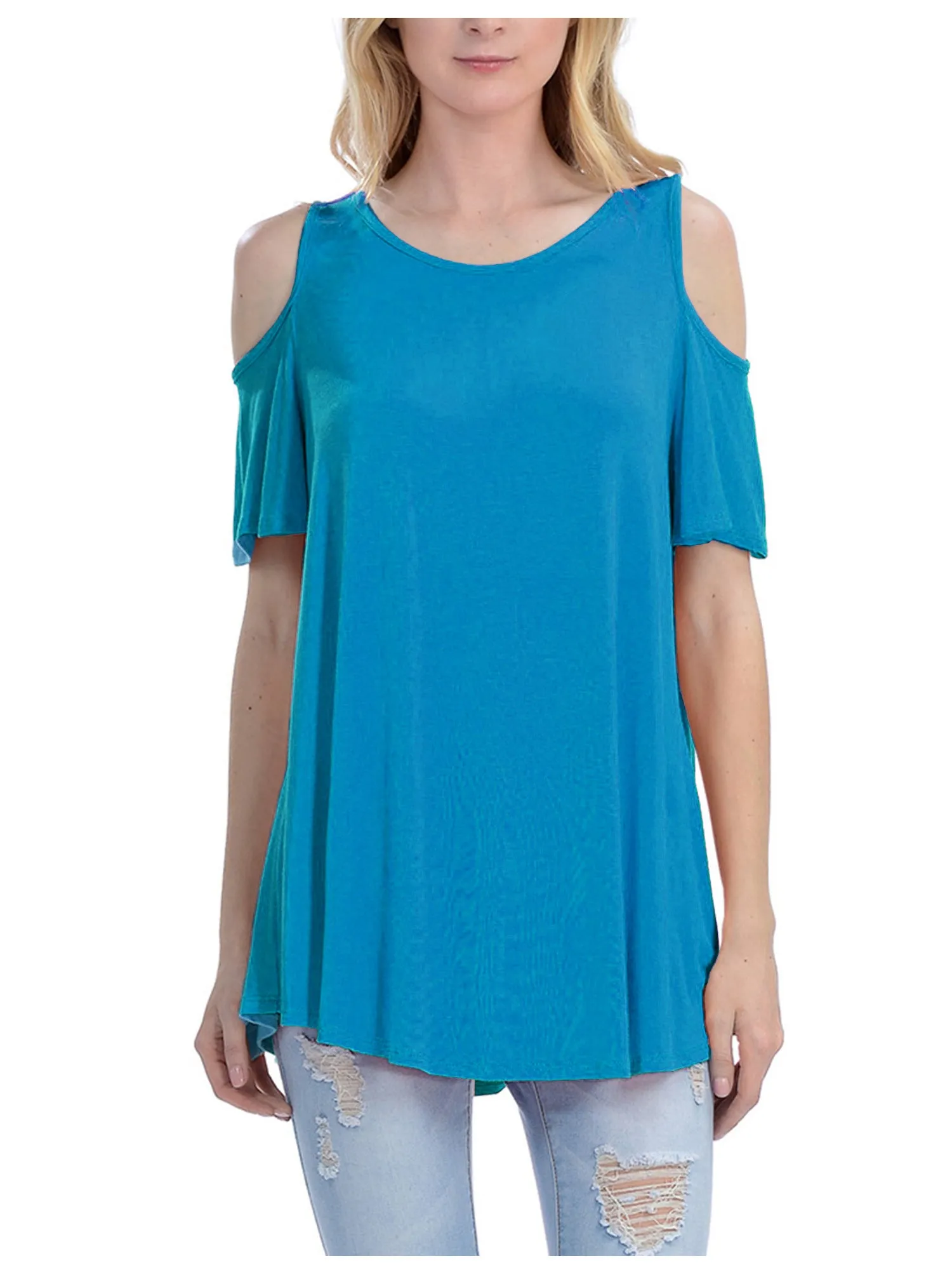 Cold Shoulder Short Ruffle Sleeve Tunic Top