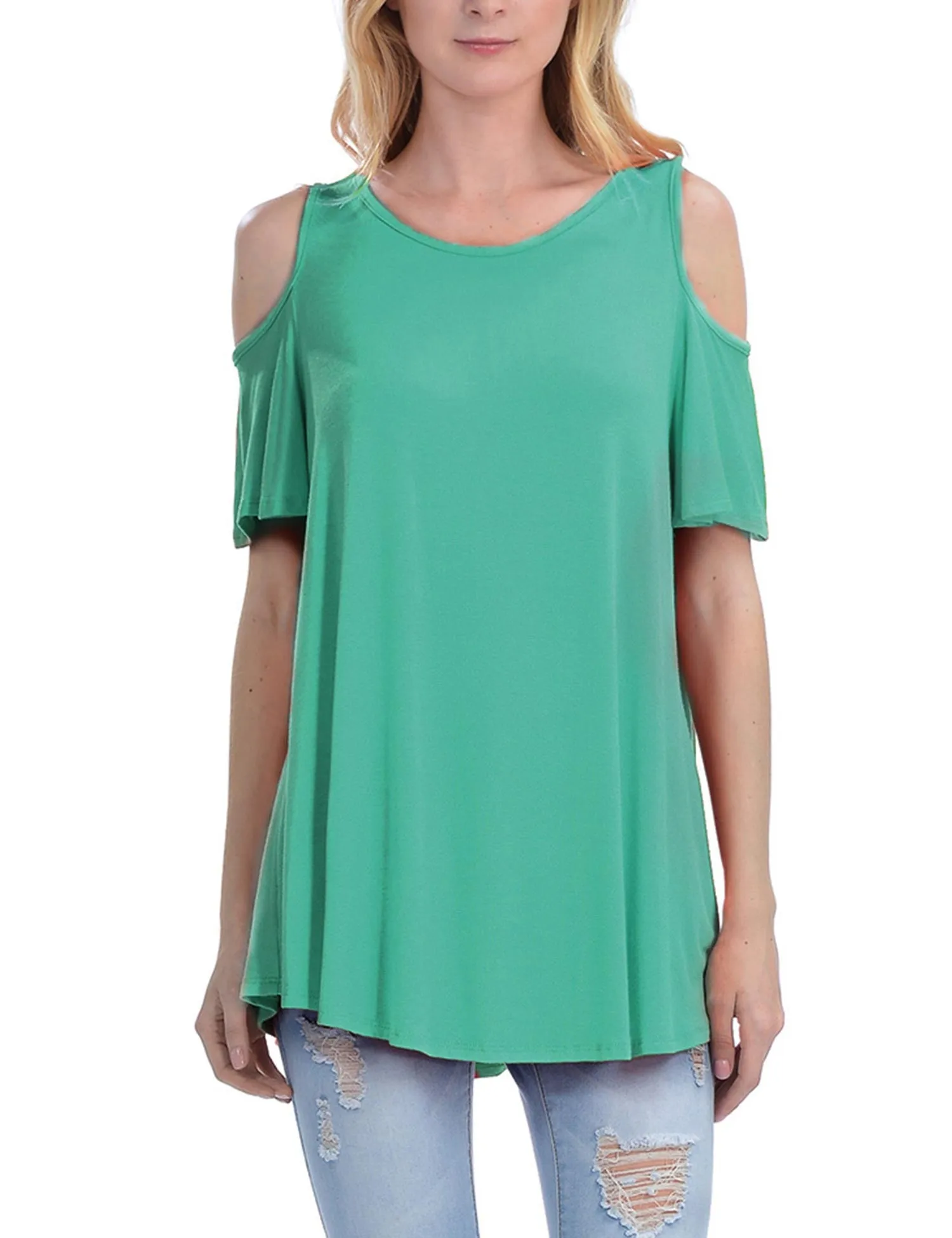 Cold Shoulder Short Ruffle Sleeve Tunic Top