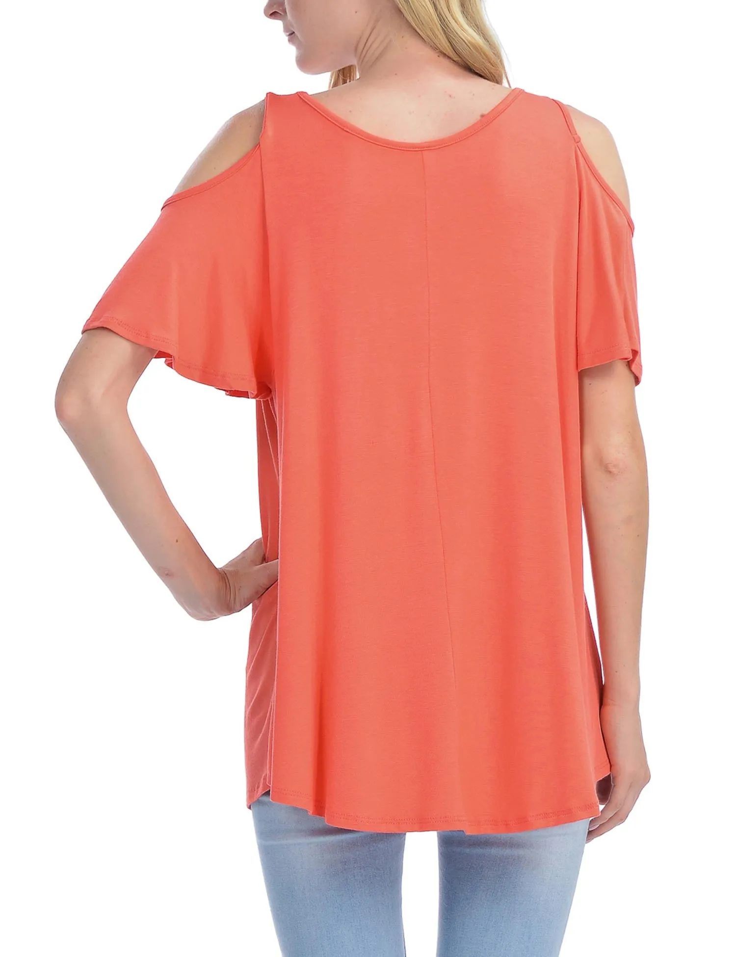 Cold Shoulder Short Ruffle Sleeve Tunic Top