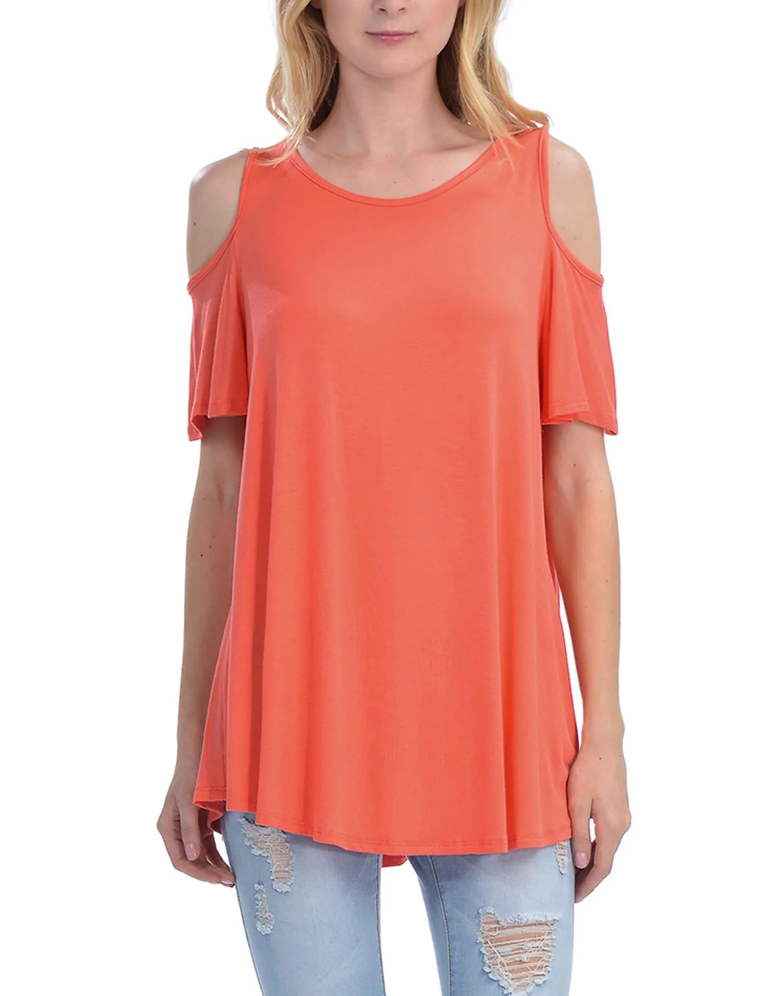 Cold Shoulder Short Ruffle Sleeve Tunic Top