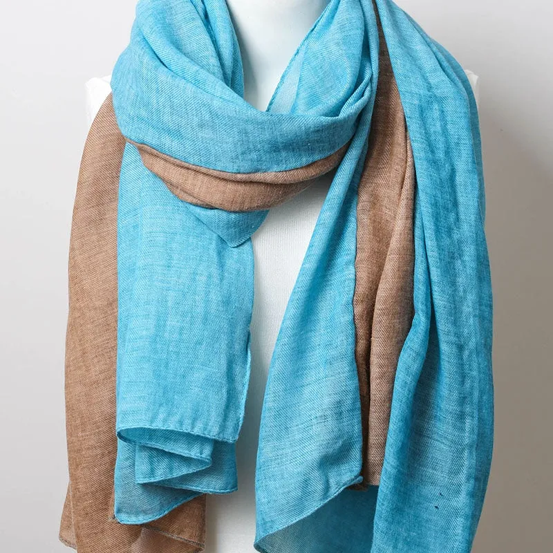 Color Blocked Spring Scarf - Teal and Brown