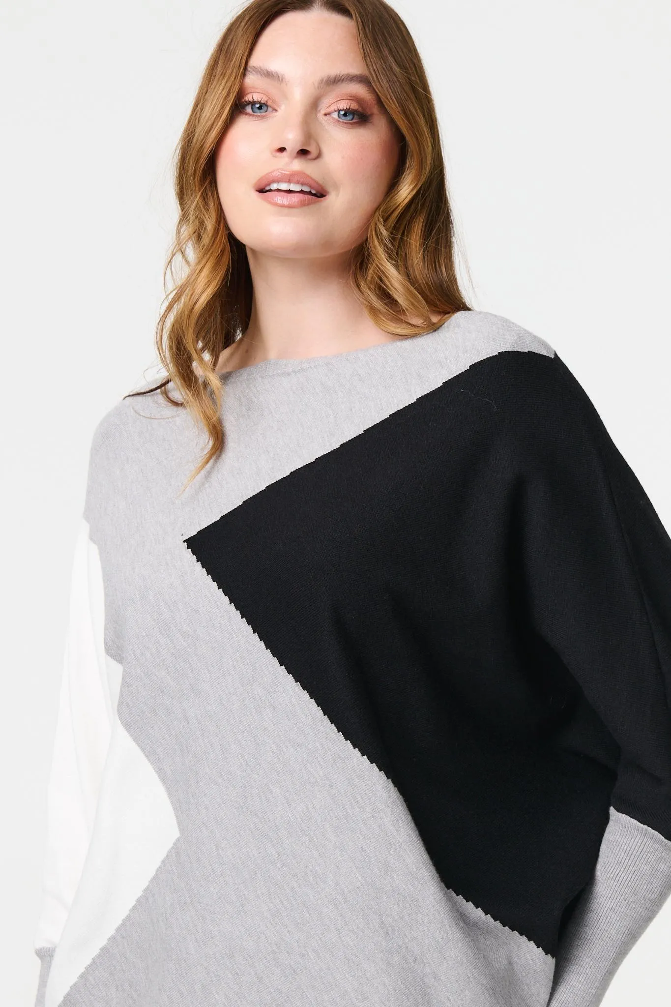 Colour Block Oversized Batwing Jumper